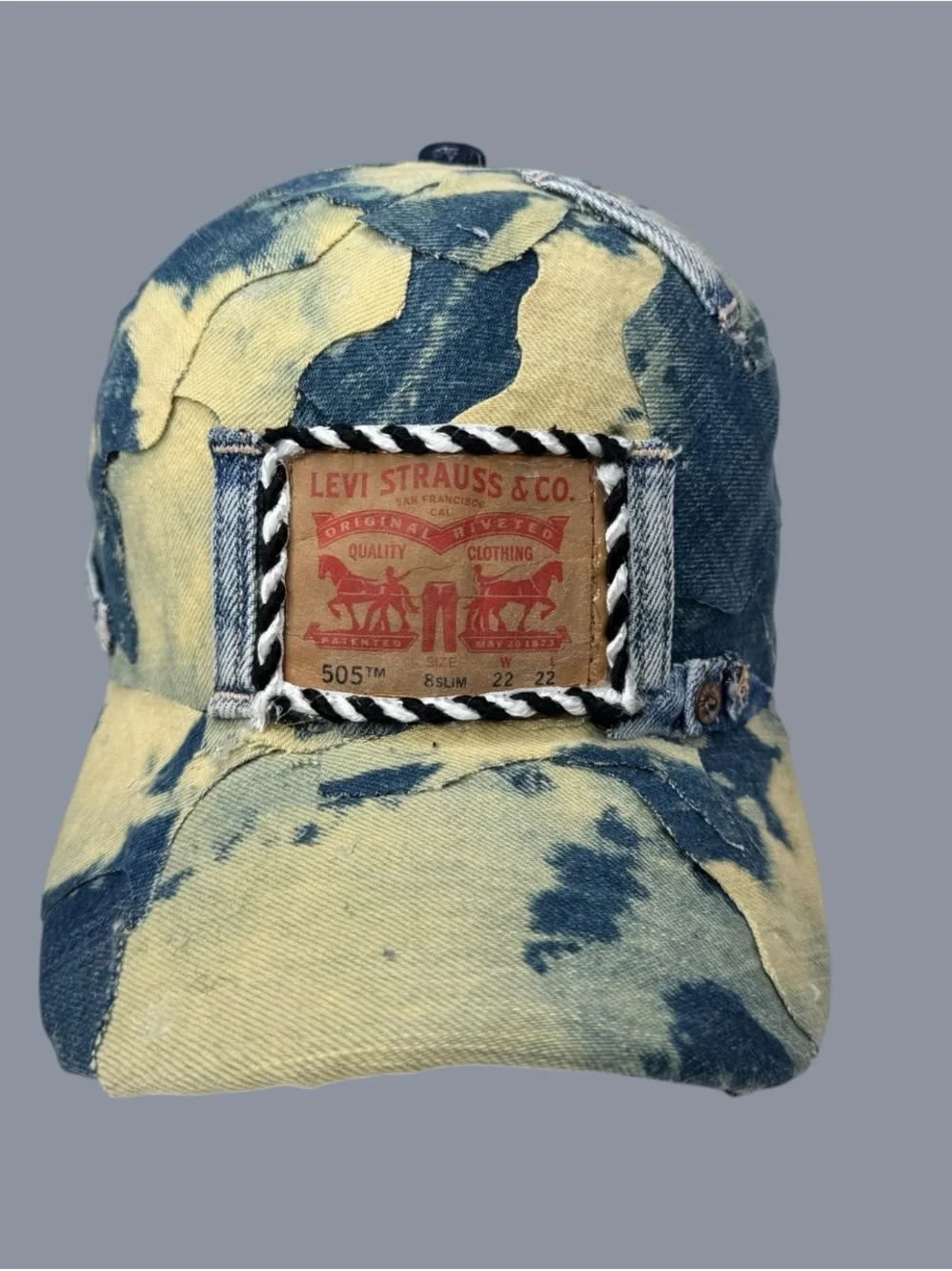 Levi's Bleach-Effect Denim Baseball Cap in Blue and Beige